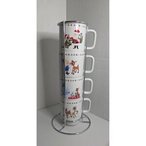Rudolph Red Nosed Reindeer Christmas Mug Set with Metal Stand Zrike